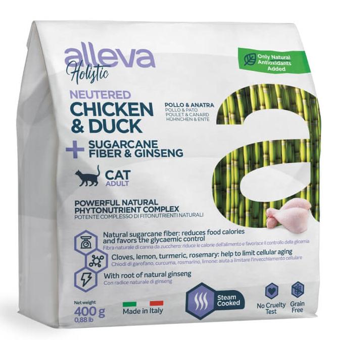 Беззерновой корм Alleva Holistic Neutered Adult Cat для кастрированных котов и стерилизованных кошек, курица и утка